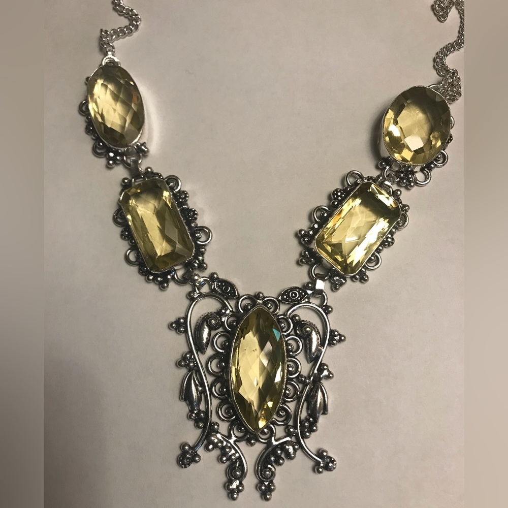 Citrine Stamped 925 Sterling Silver Necklace